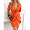 image:imageFloerns Womens Deep V Neck Twisted Plunging High Slit Mini Party DressOrange Solid