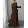 image:imageFloerns Womens Elegant Off The Shoulder Maxi Dress Long Sleeve A Line Formal Wedding Guest DressesBrown