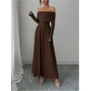 image:imageFloerns Womens Elegant Off The Shoulder Maxi Dress Long Sleeve A Line Formal Wedding Guest DressesBrown