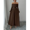 image:imageFloerns Womens Elegant Off The Shoulder Maxi Dress Long Sleeve A Line Formal Wedding Guest DressesBrown
