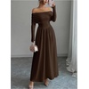 image:imageFloerns Womens Elegant Off The Shoulder Maxi Dress Long Sleeve A Line Formal Wedding Guest DressesBrown