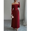 image:imageFloerns Womens Elegant Off The Shoulder Maxi Dress Long Sleeve A Line Formal Wedding Guest DressesBurgundy