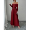 image:imageFloerns Womens Elegant Off The Shoulder Maxi Dress Long Sleeve A Line Formal Wedding Guest DressesBurgundy