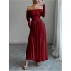 image:imageFloerns Womens Elegant Off The Shoulder Maxi Dress Long Sleeve A Line Formal Wedding Guest DressesBurgundy