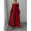 image:imageFloerns Womens Elegant Off The Shoulder Maxi Dress Long Sleeve A Line Formal Wedding Guest DressesBurgundy