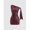 image:imageFloerns Womens Leather Off The Shoulder Mini Dress Knot Ruched Festival Concert Outfit Bodycon DressesBurgundy