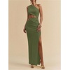 image:imageFloerns Womens One Shoulder Cutout Bodycon Maxi Wedding Guest DressArmy Green