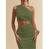 image:imageFloerns Womens One Shoulder Cutout Bodycon Maxi Wedding Guest DressArmy Green
