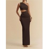 image:imageFloerns Womens One Shoulder Cutout Bodycon Maxi Wedding Guest DressCoffee Brown