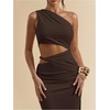 image:imageFloerns Womens One Shoulder Cutout Bodycon Maxi Wedding Guest DressCoffee Brown