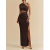 image:imageFloerns Womens One Shoulder Cutout Bodycon Maxi Wedding Guest DressCoffee Brown
