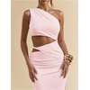 image:imageFloerns Womens One Shoulder Cutout Bodycon Maxi Wedding Guest DressCoral Pink