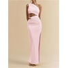 image:imageFloerns Womens One Shoulder Cutout Bodycon Maxi Wedding Guest DressCoral Pink