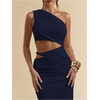 image:imageFloerns Womens One Shoulder Cutout Bodycon Maxi Wedding Guest DressDark Blue