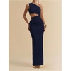 image:imageFloerns Womens One Shoulder Cutout Bodycon Maxi Wedding Guest DressDark Blue