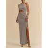image:imageFloerns Womens One Shoulder Cutout Bodycon Maxi Wedding Guest DressGrey