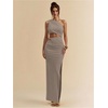 image:imageFloerns Womens One Shoulder Cutout Bodycon Maxi Wedding Guest DressGrey