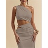image:imageFloerns Womens One Shoulder Cutout Bodycon Maxi Wedding Guest DressGrey