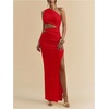 image:imageFloerns Womens One Shoulder Cutout Bodycon Maxi Wedding Guest DressRed