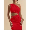 image:imageFloerns Womens One Shoulder Cutout Bodycon Maxi Wedding Guest DressRed