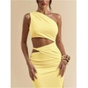 image:imageFloerns Womens One Shoulder Cutout Bodycon Maxi Wedding Guest DressYellow