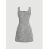 image:imageFloerns Womens Plaid Tweed Sleeveless Square Neck Elegant Work Mini DressBlack
