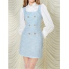 image:imageFloerns Womens Plaid Tweed Sleeveless Square Neck Elegant Work Mini DressBlue and White