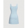 image:imageFloerns Womens Plaid Tweed Sleeveless Square Neck Elegant Work Mini DressBlue and White