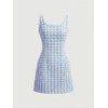 image:imageFloerns Womens Plaid Tweed Sleeveless Square Neck Elegant Work Mini DressLight Blue