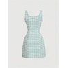 image:imageFloerns Womens Plaid Tweed Sleeveless Square Neck Elegant Work Mini DressMint Blue