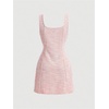 image:imageFloerns Womens Plaid Tweed Sleeveless Square Neck Elegant Work Mini DressPink