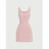 image:imageFloerns Womens Plaid Tweed Sleeveless Square Neck Elegant Work Mini DressSoft Pink