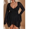 image:imageFloerns Womens Plus Size Asymmetrical Ruffle Mini Dress Flare Sleeve Punk Night Out A Line DressesBlack