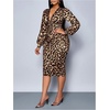 image:imageFloerns Womens Plus Size Cheetah Print Lace Dress V Neck Bodycon Formal Midi DressBrown