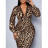 image:imageFloerns Womens Plus Size Cheetah Print Lace Dress V Neck Bodycon Formal Midi DressBrown