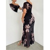 image:imageFloerns Womens Plus Size Floral Mesh Off The Shoulder Long Dress Short Sleeve Wedding Guest DressesBlack