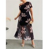 image:imageFloerns Womens Plus Size Floral Mesh Off The Shoulder Long Dress Short Sleeve Wedding Guest DressesBlack