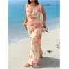 image:imageFloerns Womens Plus Size Floral Tie Shoulder Wedding Guest Maxi DressesBeige
