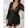 image:imageFloerns Womens Plus Size Floral V Neck Dress Long Sleeve A Line DressesBlack