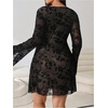 image:imageFloerns Womens Plus Size Floral V Neck Dress Long Sleeve A Line DressesBlack