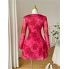image:imageFloerns Womens Plus Size Floral V Neck Dress Long Sleeve A Line DressesHot Pink
