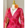 image:imageFloerns Womens Plus Size Floral V Neck Dress Long Sleeve A Line DressesHot Pink