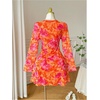 image:imageFloerns Womens Plus Size Floral V Neck Dress Long Sleeve A Line DressesOrange