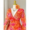 image:imageFloerns Womens Plus Size Floral V Neck Dress Long Sleeve A Line DressesOrange