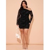 image:imageFloerns Womens Plus Size Off The Shoulder Mesh Long Sleeve Mini DressesBlack Grey Floral