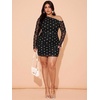 image:imageFloerns Womens Plus Size Off The Shoulder Mesh Long Sleeve Mini DressesBlack Polka Dots
