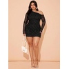 image:imageFloerns Womens Plus Size Off The Shoulder Mesh Long Sleeve Mini DressesBlack Sequin