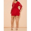 image:imageFloerns Womens Plus Size Off The Shoulder Mesh Long Sleeve Mini DressesHot Red