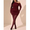 image:imageFloerns Womens Plus Size Off The Shoulder Mesh Long Sleeve Mini DressesMaroon