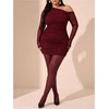 image:imageFloerns Womens Plus Size Off The Shoulder Mesh Long Sleeve Mini DressesMaroon